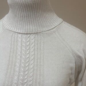Peruvian Connection Cream Cable Knit Turtleneck Sweater 100% Cotton